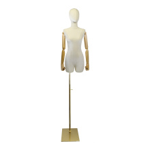 Half Body Female Mannequin With Wooden Arms Clothes Display Rack Dress Form Model Women Velvet Fabric Mannequin With Base